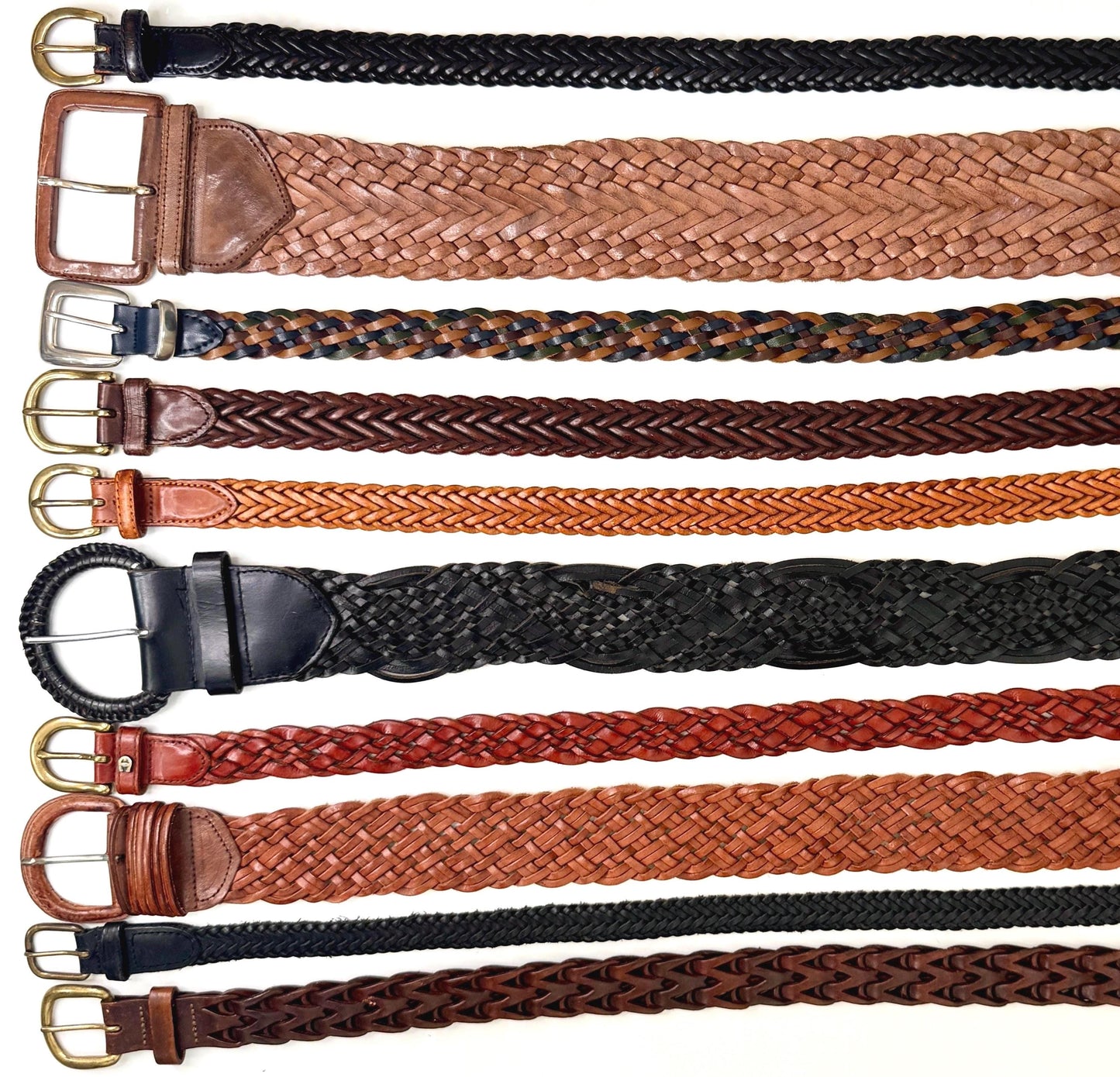 Braided Woven Leather Belt Vintage 80s 90s Minimalist Brown Black Womens Belt Wide Skinny Strap
