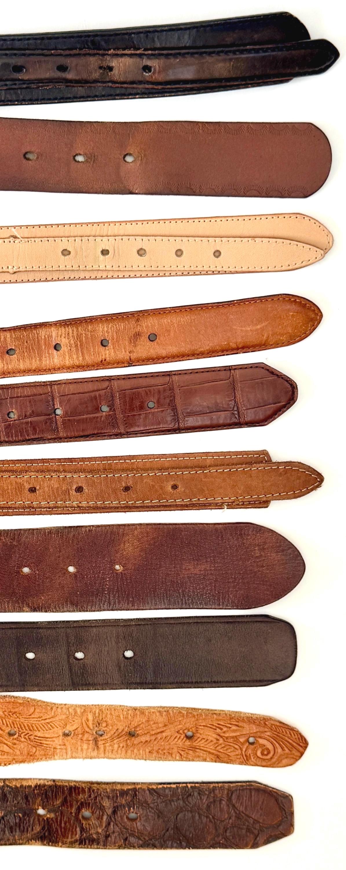 Vintage Western Leather Belt Distressed Rugged Worn Brown Tan Dark Brown Tooled Stitched Woven Strap Mens Women's Cowboy Belt