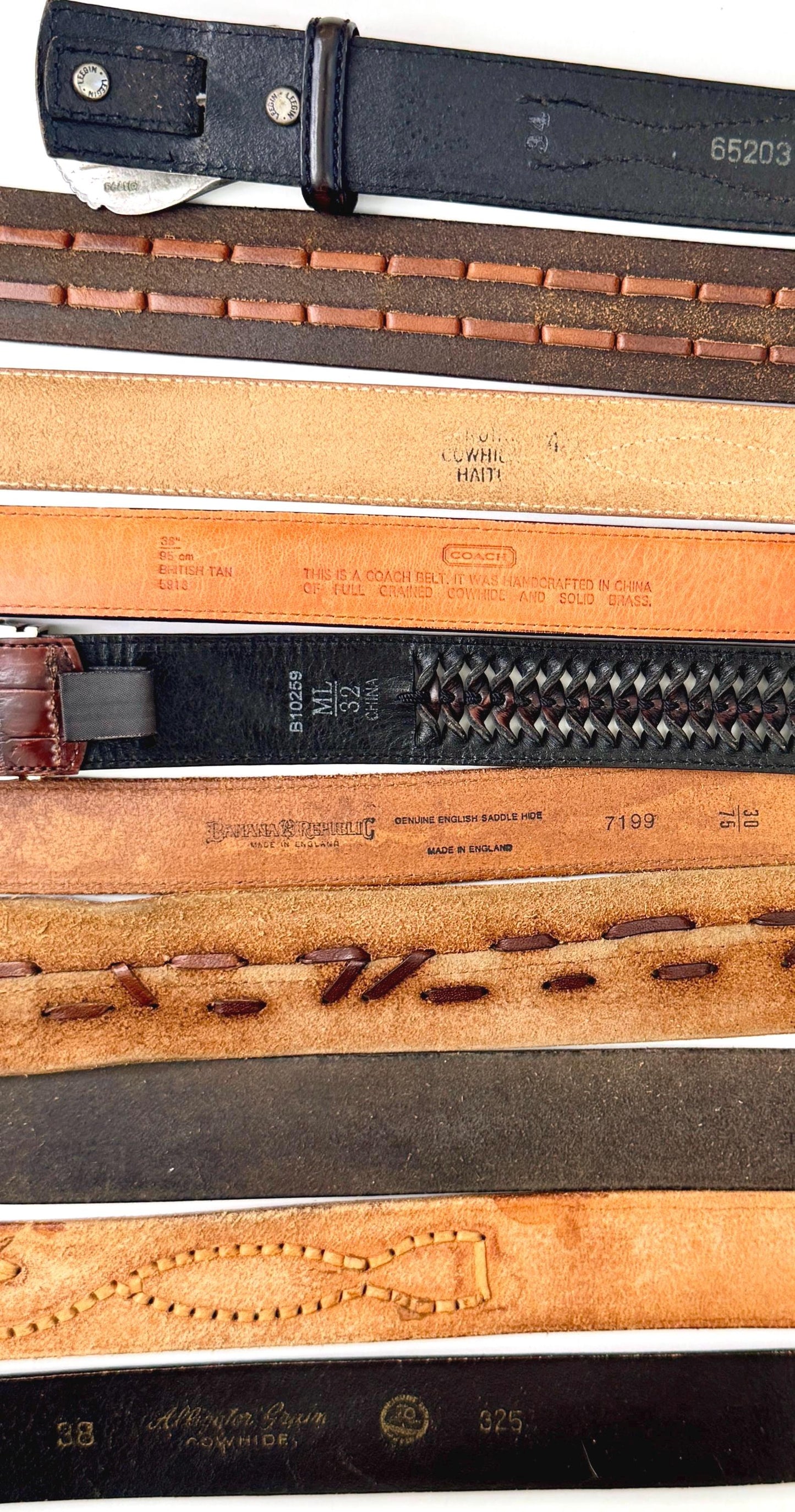 Vintage Western Leather Belt Distressed Rugged Worn Brown Tan Dark Brown Tooled Stitched Woven Strap Mens Women's Cowboy Belt