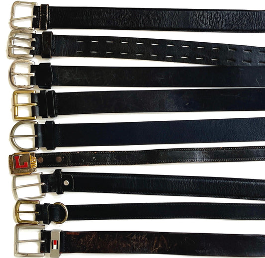 Solid Black Leather Belt Vintage Mens Women's Belts Minimalist Simple Plain