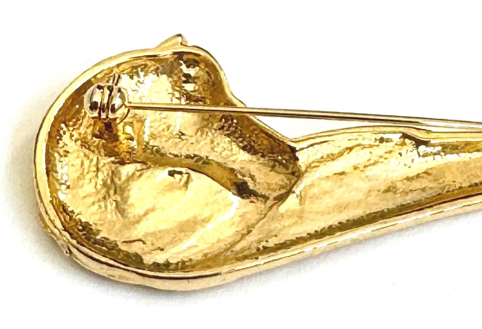 Vintage Gold Horse Brooch Pin 80s Gold Tone Enamel Crystal Equestrian Horse Head