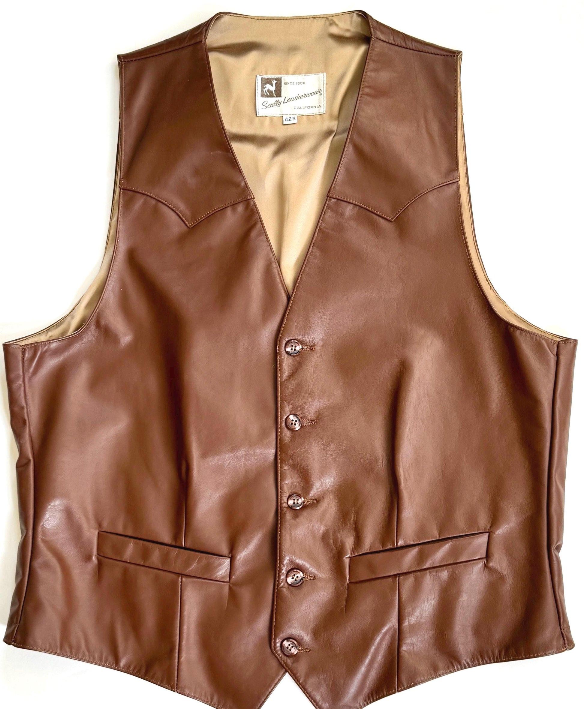 Vintage Western Leather Vest 60s 70s Scully Westernwear California
