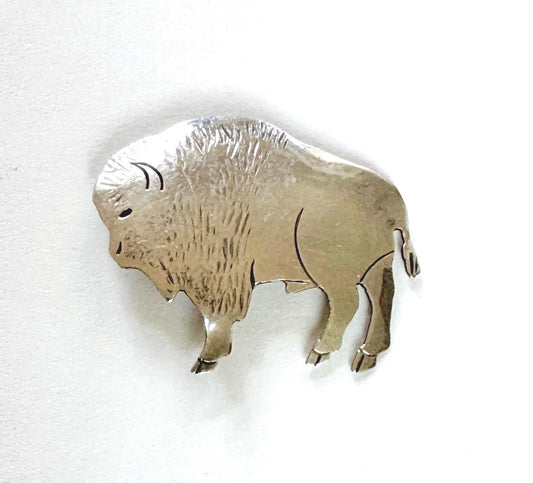 Sterling Silver Buffalo Pin Brooch Vintage Native American Navajo Handcrafted 925 Silver Buffalo Bison Animal Symbol