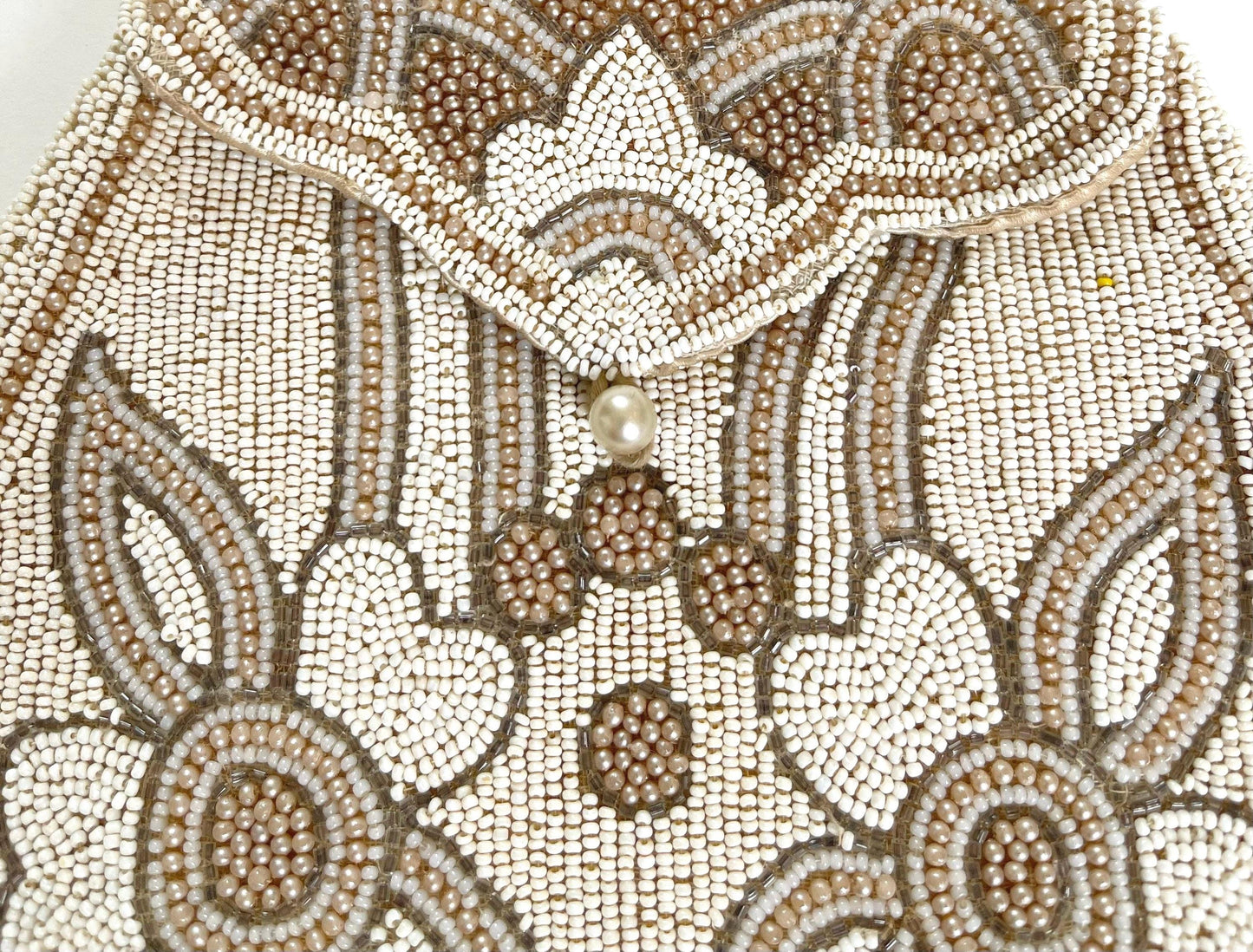 Antique Beaded Finger Purse Bag Wedding Bridal Heirloom Purse Something Old Handmade Ivory Pearl Gold Floral Beadwork