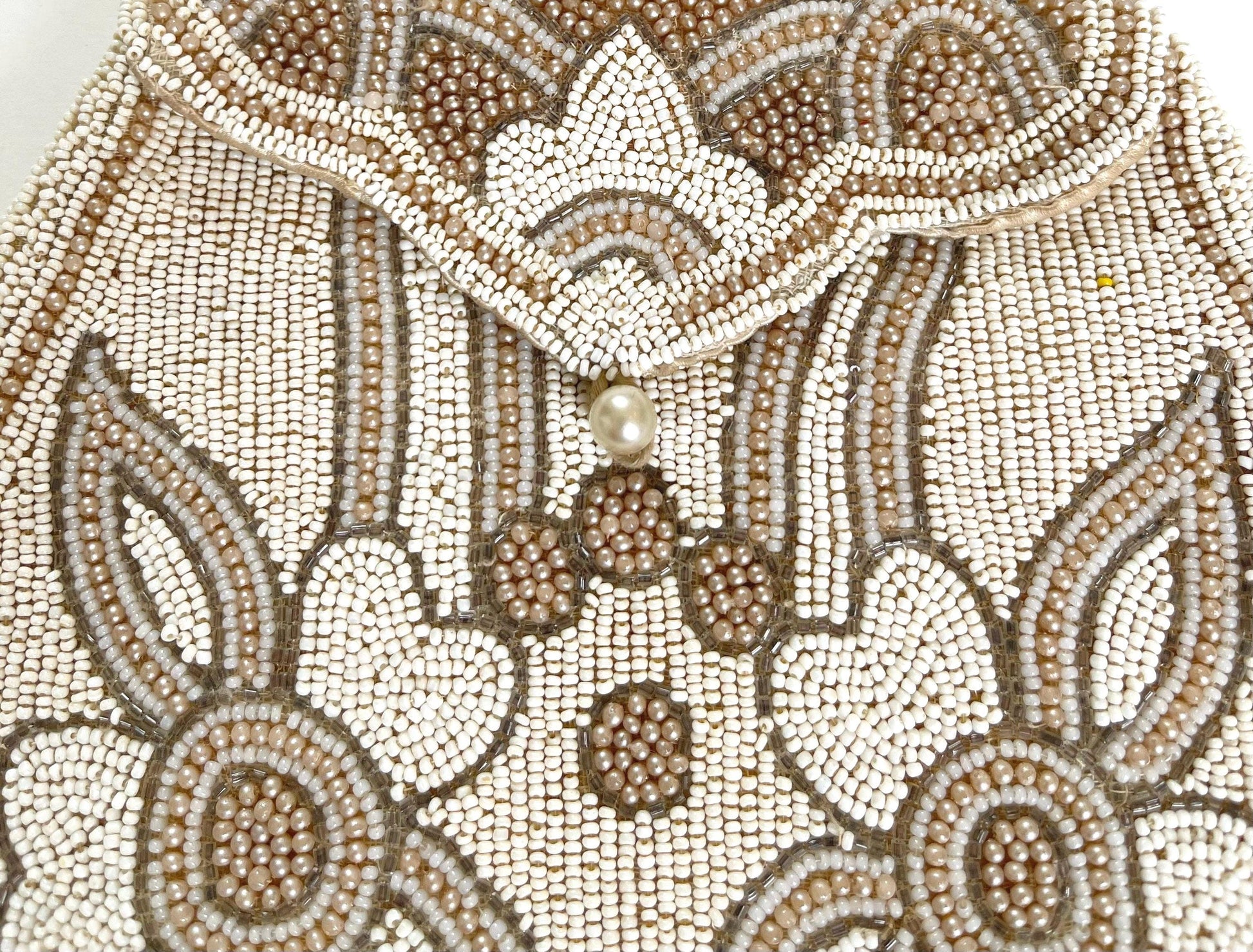 Antique Beaded Finger Purse Bag Wedding Bridal Heirloom Purse Something Old Handmade Ivory Pearl Gold Floral Beadwork