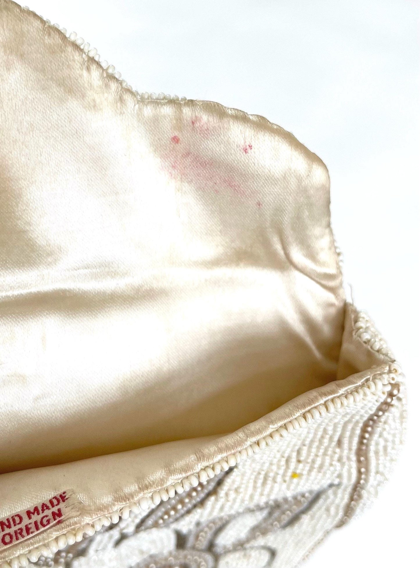 Antique Beaded Finger Purse Bag Wedding Bridal Heirloom Purse Something Old Handmade Ivory Pearl Gold Floral Beadwork