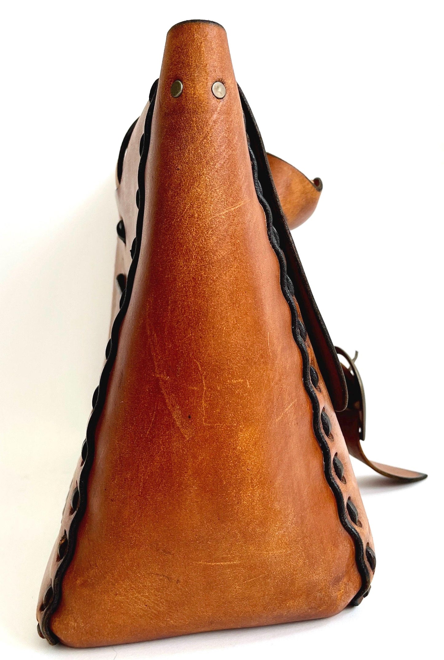 Vintage 70s Tooled Leather Satchel Handmade Distressed Worn Leather Western Work Bag Laptop Case
