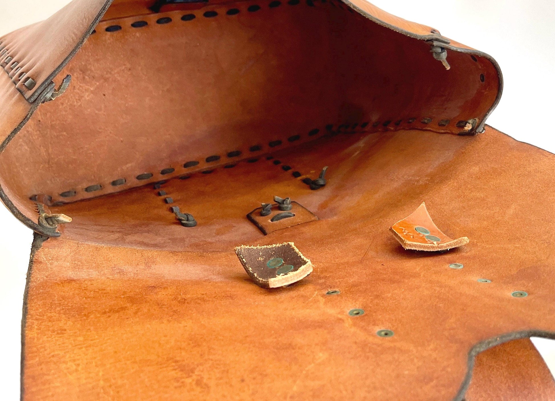 Vintage 70s Tooled Leather Satchel Handmade Distressed Worn Leather Western Work Bag Laptop Case