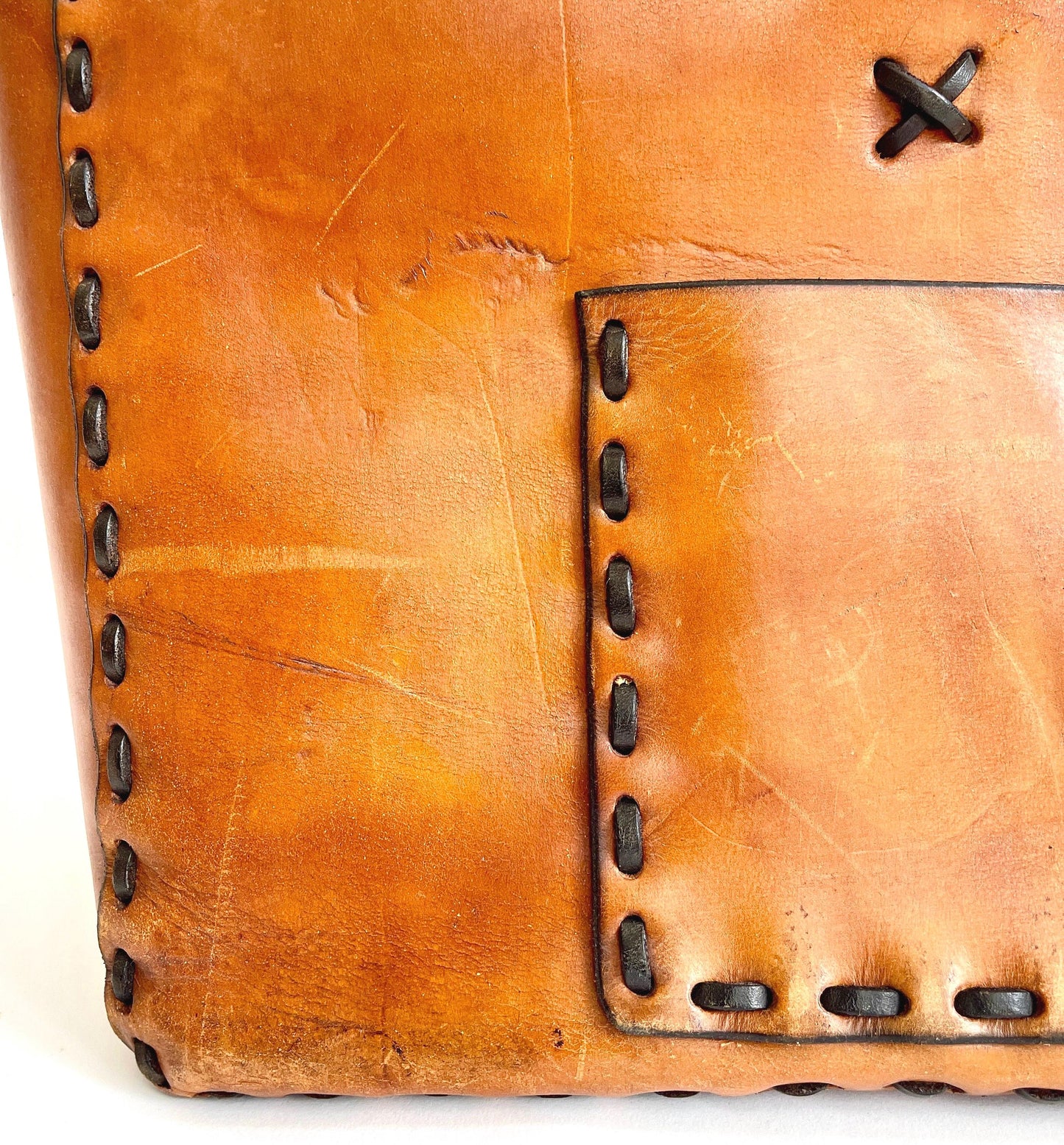 Vintage 70s Tooled Leather Satchel Handmade Distressed Worn Leather Western Work Bag Laptop Case