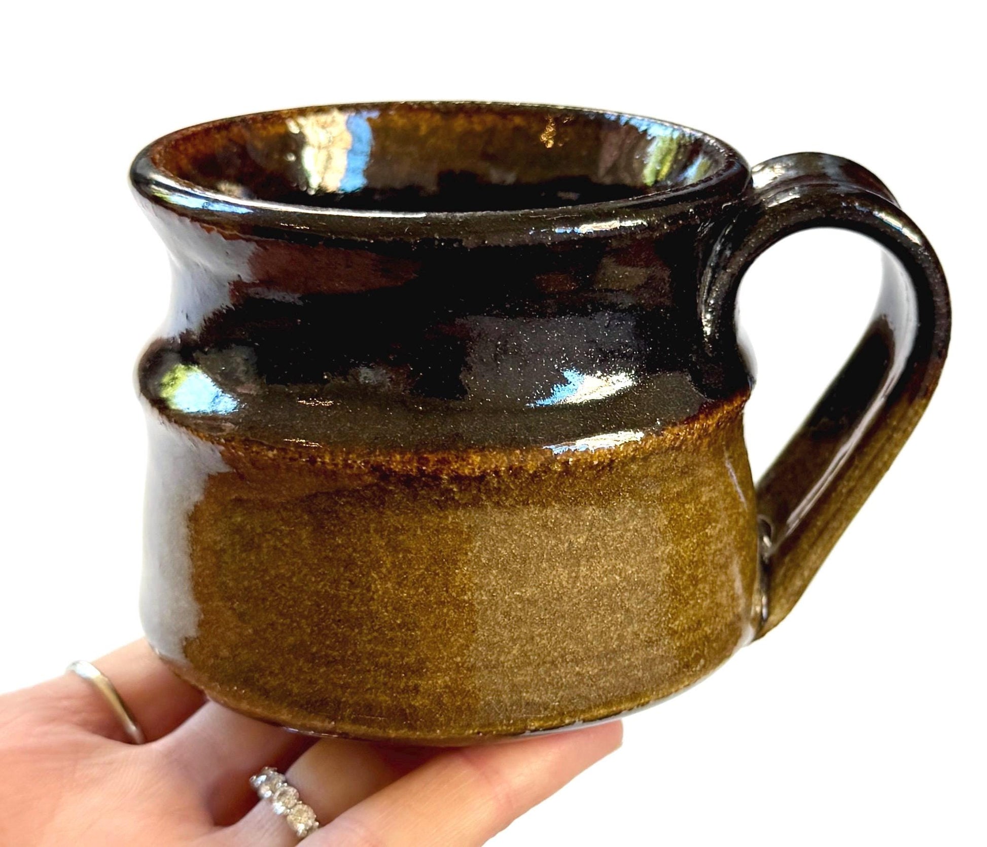 Studio Pottery Fish Mug Coffee Cup Vintage Signed Studio Ceramics Dark Brown Glazed 3D Fish Sculpture