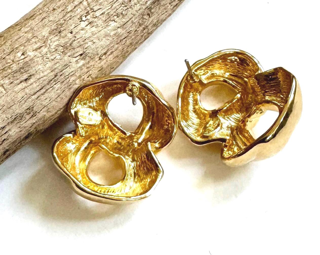 Vintage Givenchy Gold Tone Chunky Link Earrings 80s Designer Jewelry Twisted Gold Knots