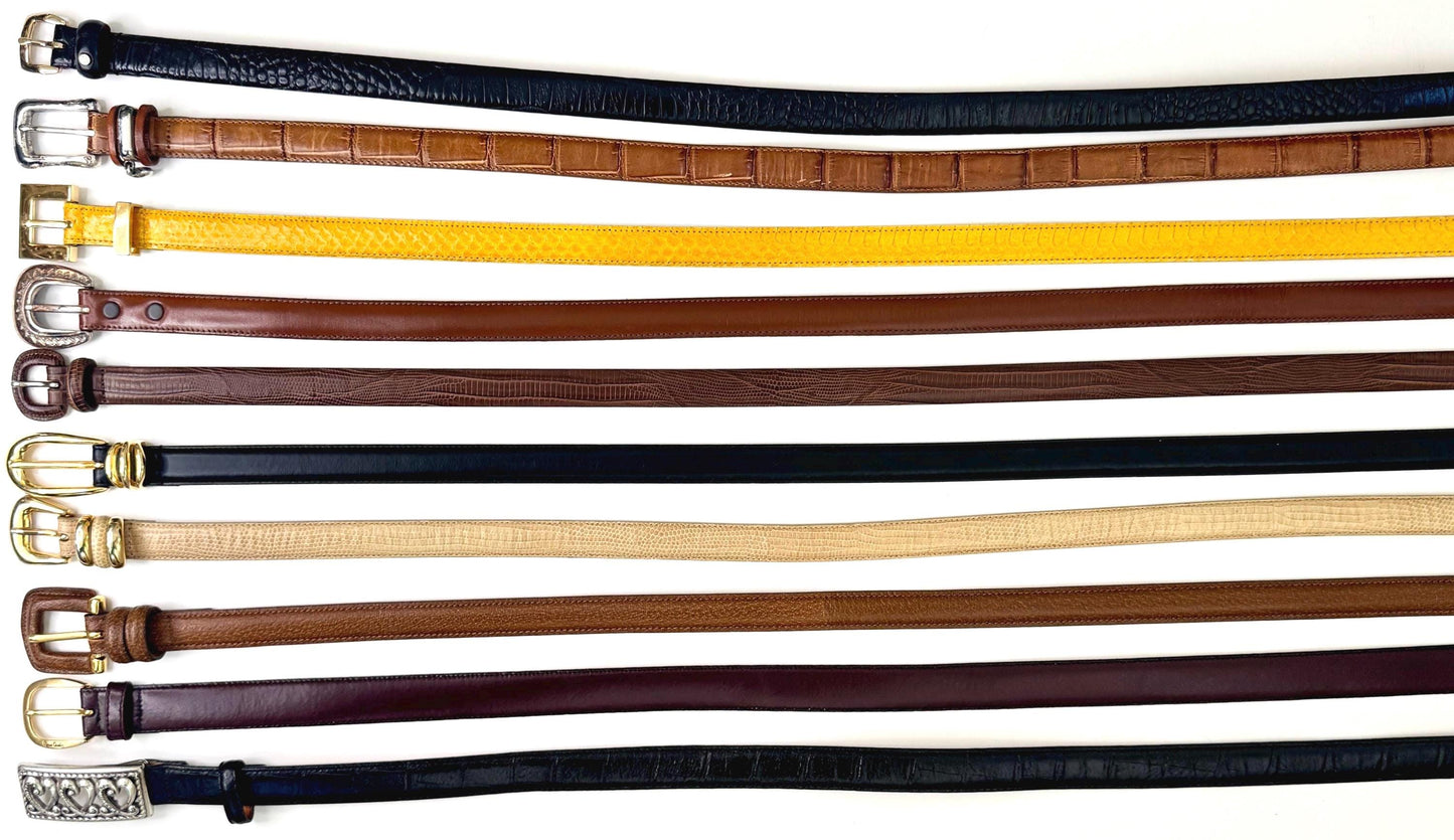 Vintage Skinny Belt 80s 90s Solid Minimalist Brown Black Neutral Leather Strap