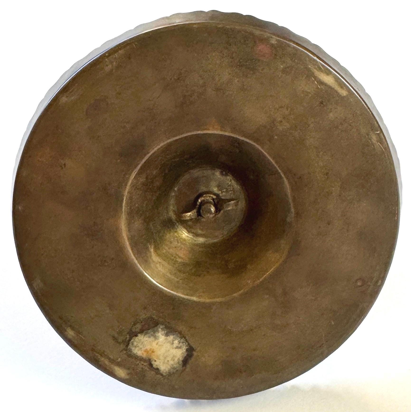 Old Indian Brass Bowl Incense Burner Holder Vintage Painted Floral Flowers Etched Pedestal Dish Made in India Very Aged Patina