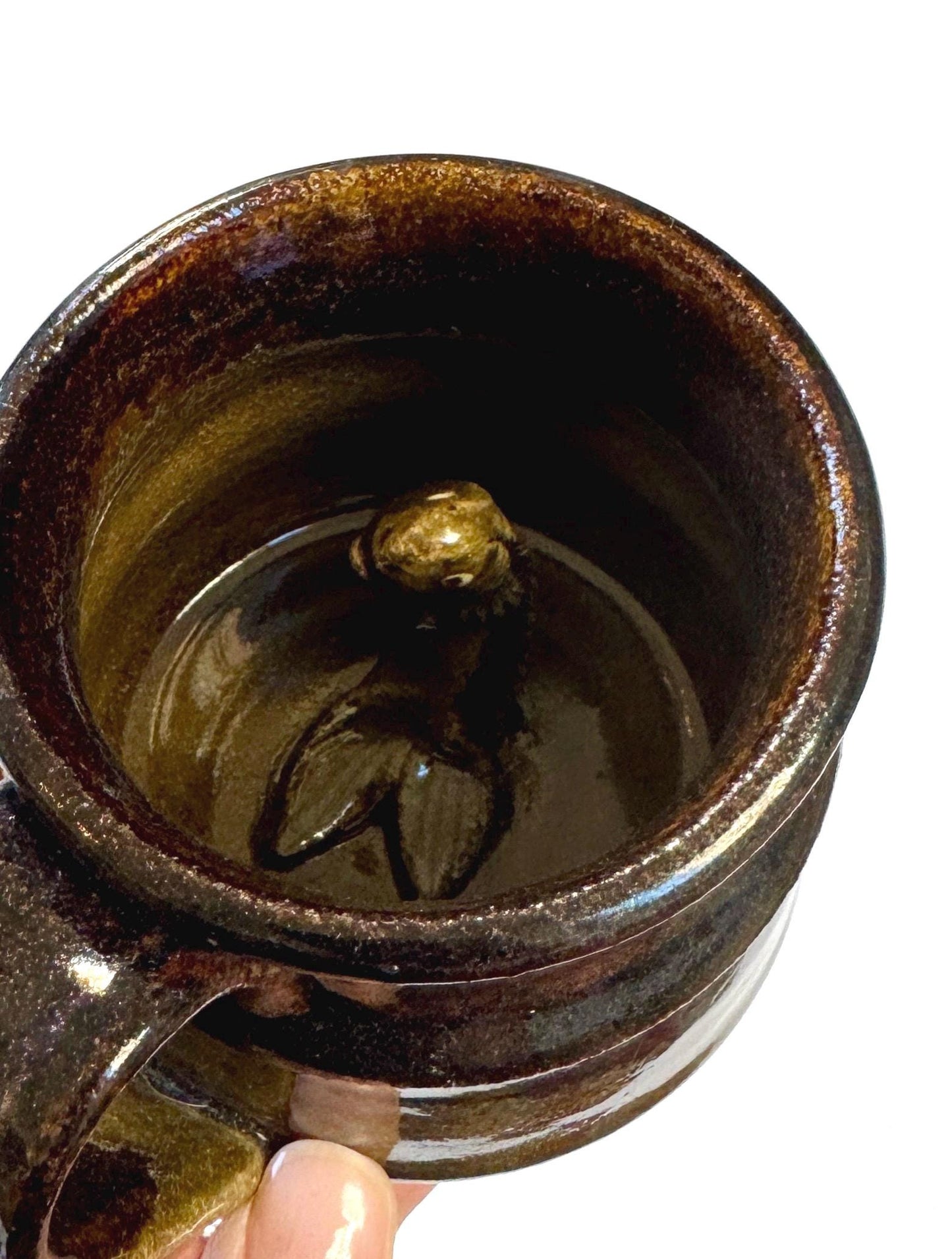 Studio Pottery Fish Mug Coffee Cup Vintage Signed Studio Ceramics Dark Brown Glazed 3D Fish Sculpture