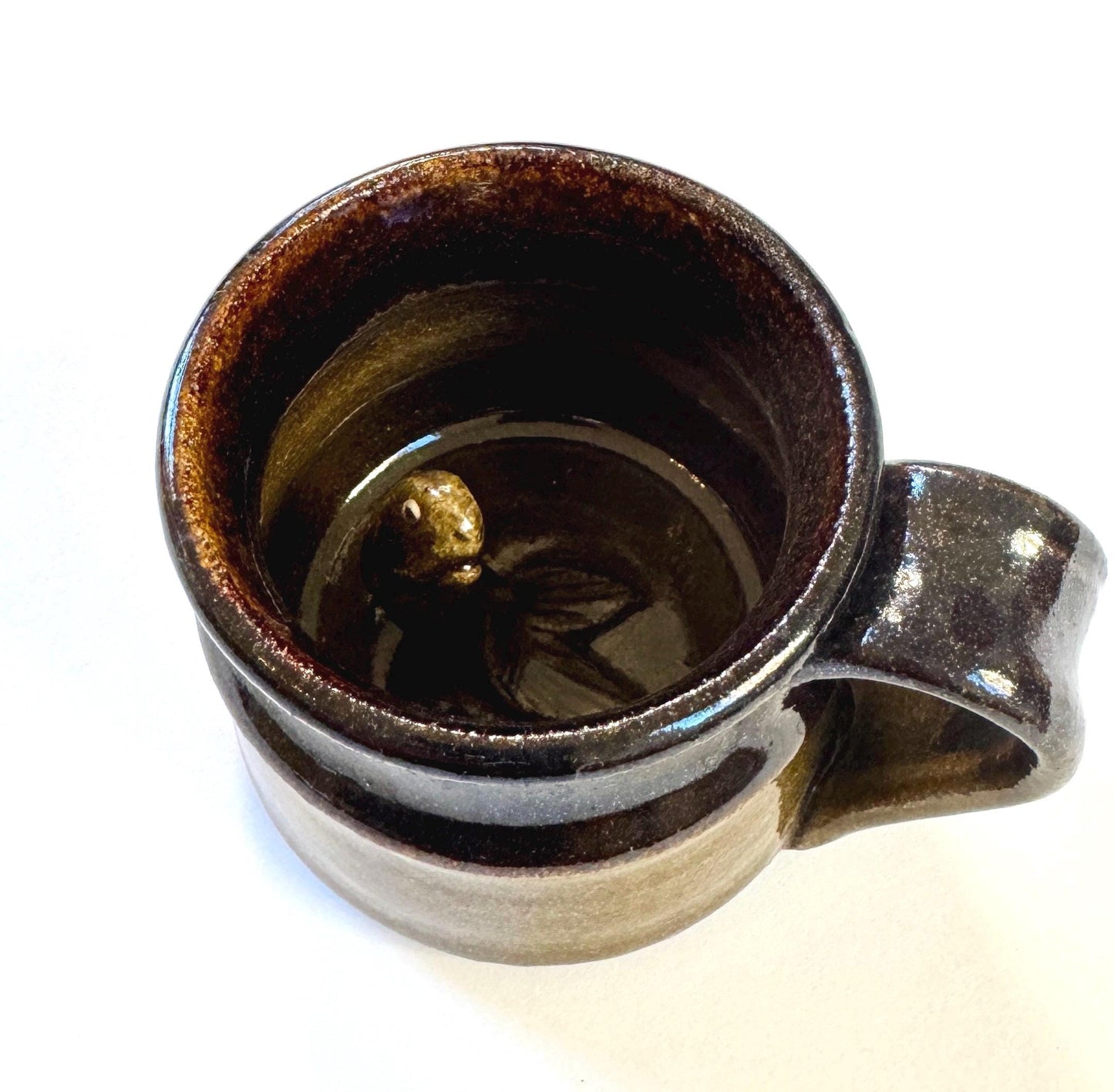 Studio Pottery Fish Mug Coffee Cup Vintage Signed Studio Ceramics Dark Brown Glazed 3D Fish Sculpture