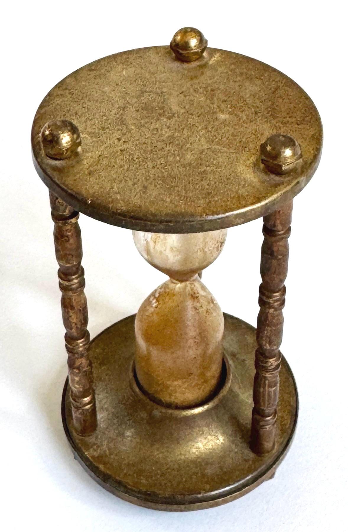 Antique Brass Hourglass Sand Timer Old Aged Patina