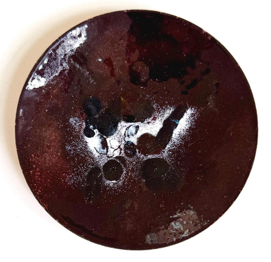 Mid Century French Enamel Trinket Dish Ashtray Dark Glossy Aubergine Enameled Copper Metal Tray