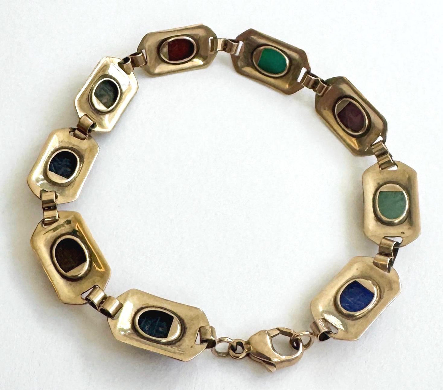 Vintage 10K Gold Scarab Bracelet, Carved Gemstone Egyptian Revival