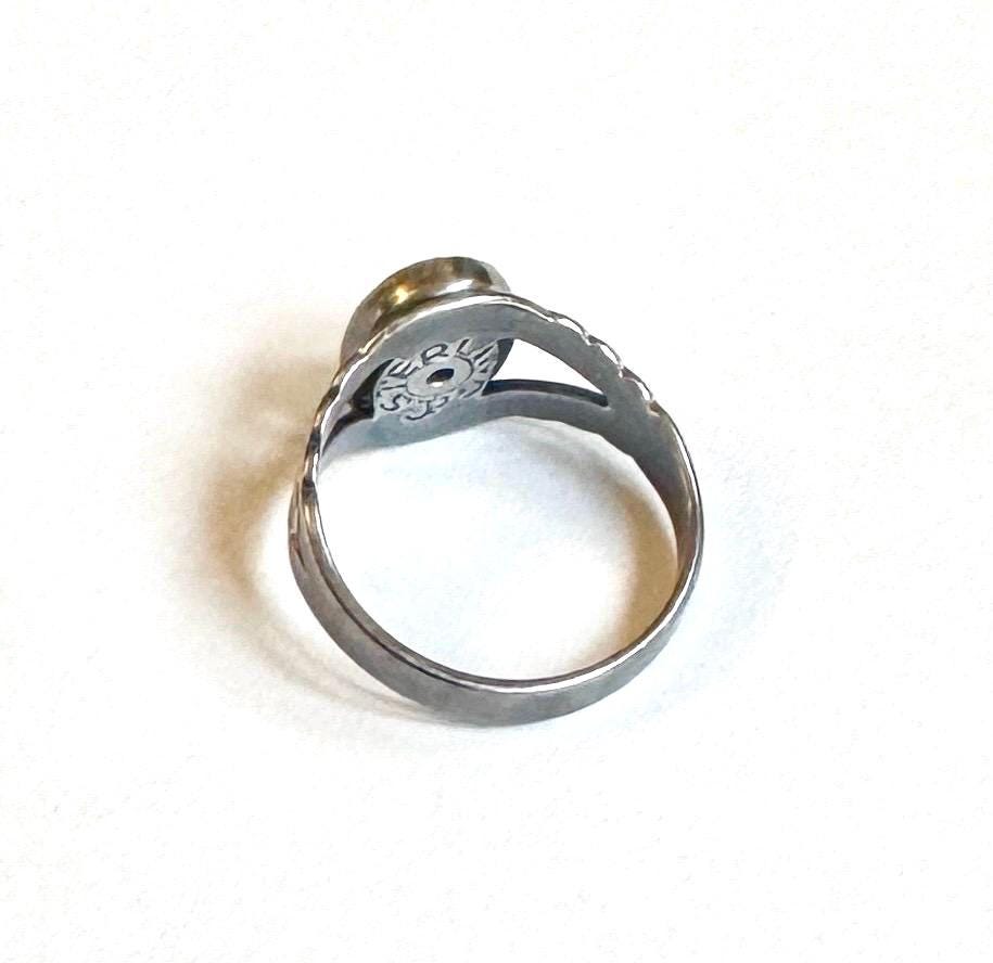 Antique Navajo Turquoise Ring 20s 30s 40s Native American Sterling Oval Cabochon Hand Stamped Band Size 5.75