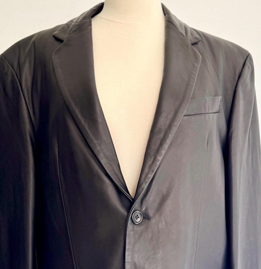 Buttery Black Leather Mens Jacket Blazer Y2K Banana Republic Made in Turkey Size 42 M L