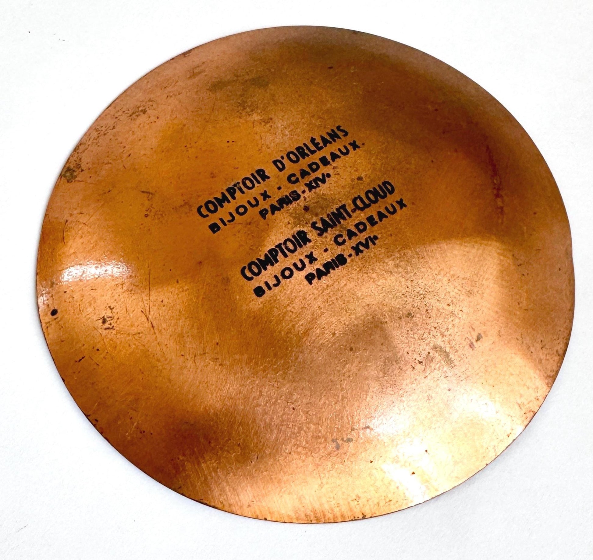 Mid Century French Enamel Trinket Dish Ashtray Dark Glossy Aubergine Enameled Copper Metal Tray