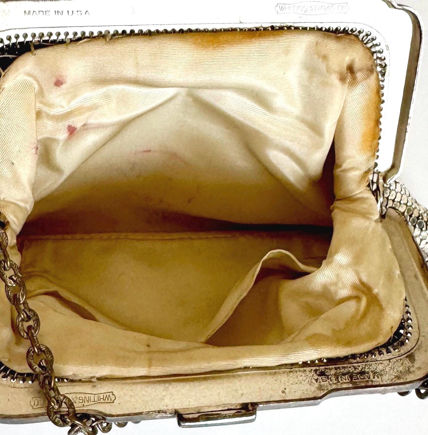 Silver Metal Mesh Bag Purse Vintage 30s 40s Whiting and Davis Metallic Chain Strap Made in USA