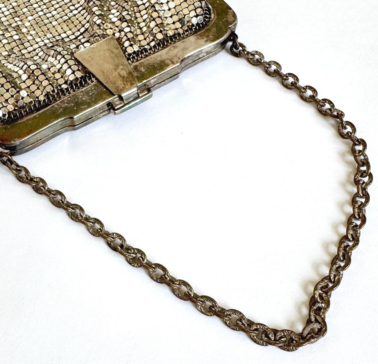 Silver Metal Mesh Bag Purse Vintage 30s 40s Whiting and Davis Metallic Chain Strap Made in USA