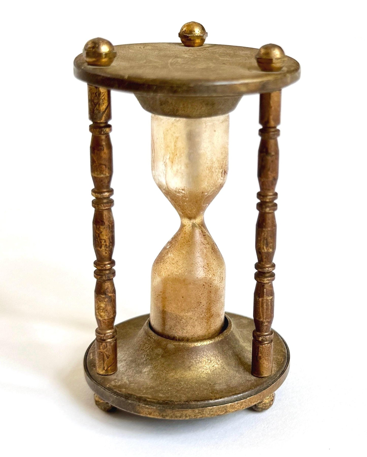 Antique Brass Hourglass Sand Timer Old Aged Patina