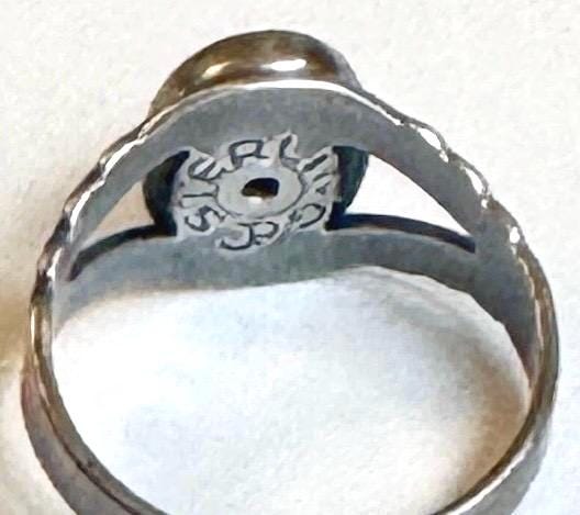 Antique Navajo Turquoise Ring 20s 30s 40s Native American Sterling Oval Cabochon Hand Stamped Band Size 5.75