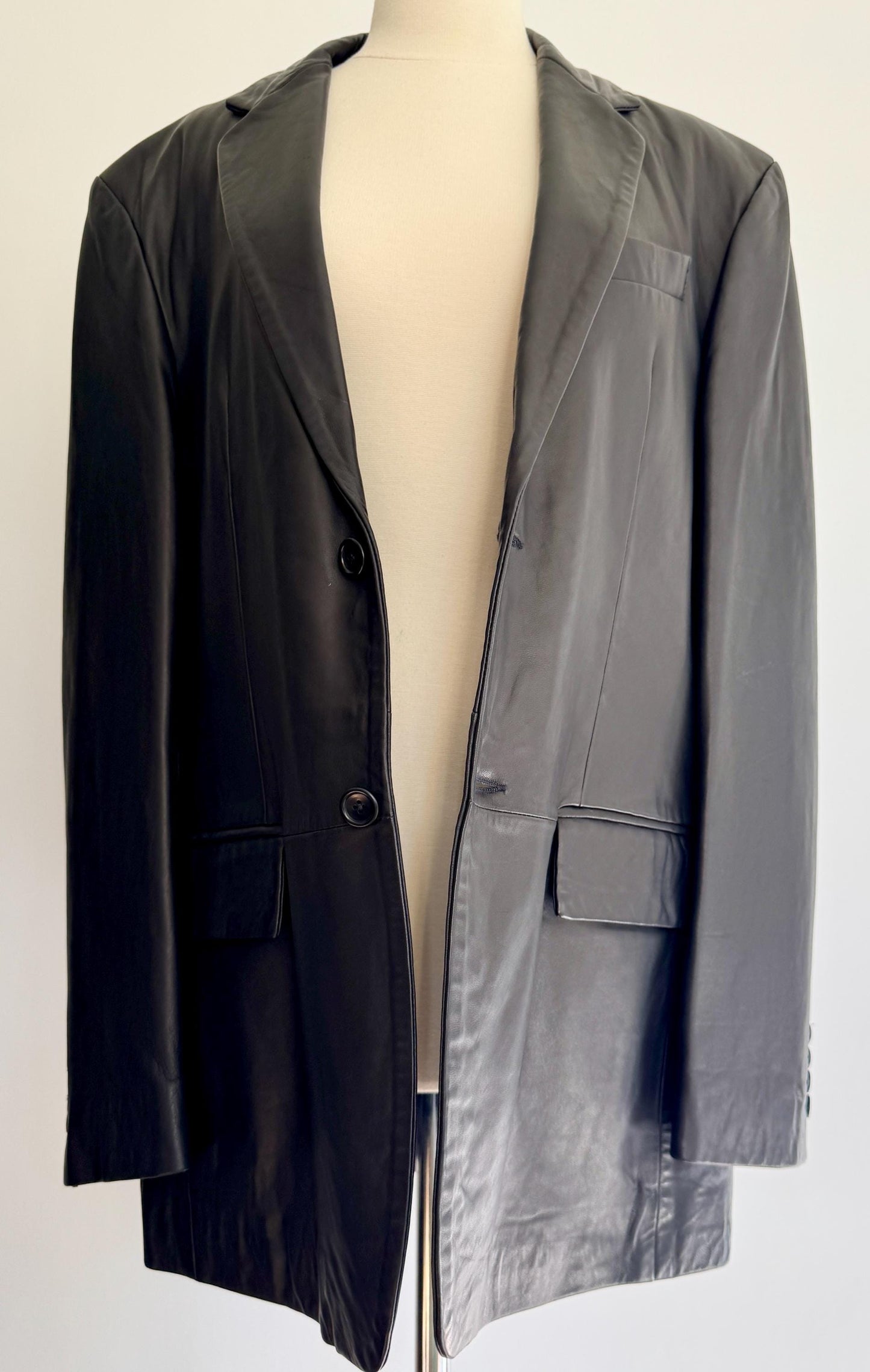 Buttery Black Leather Mens Jacket Blazer Y2K Banana Republic Made in Turkey Size 42 M L