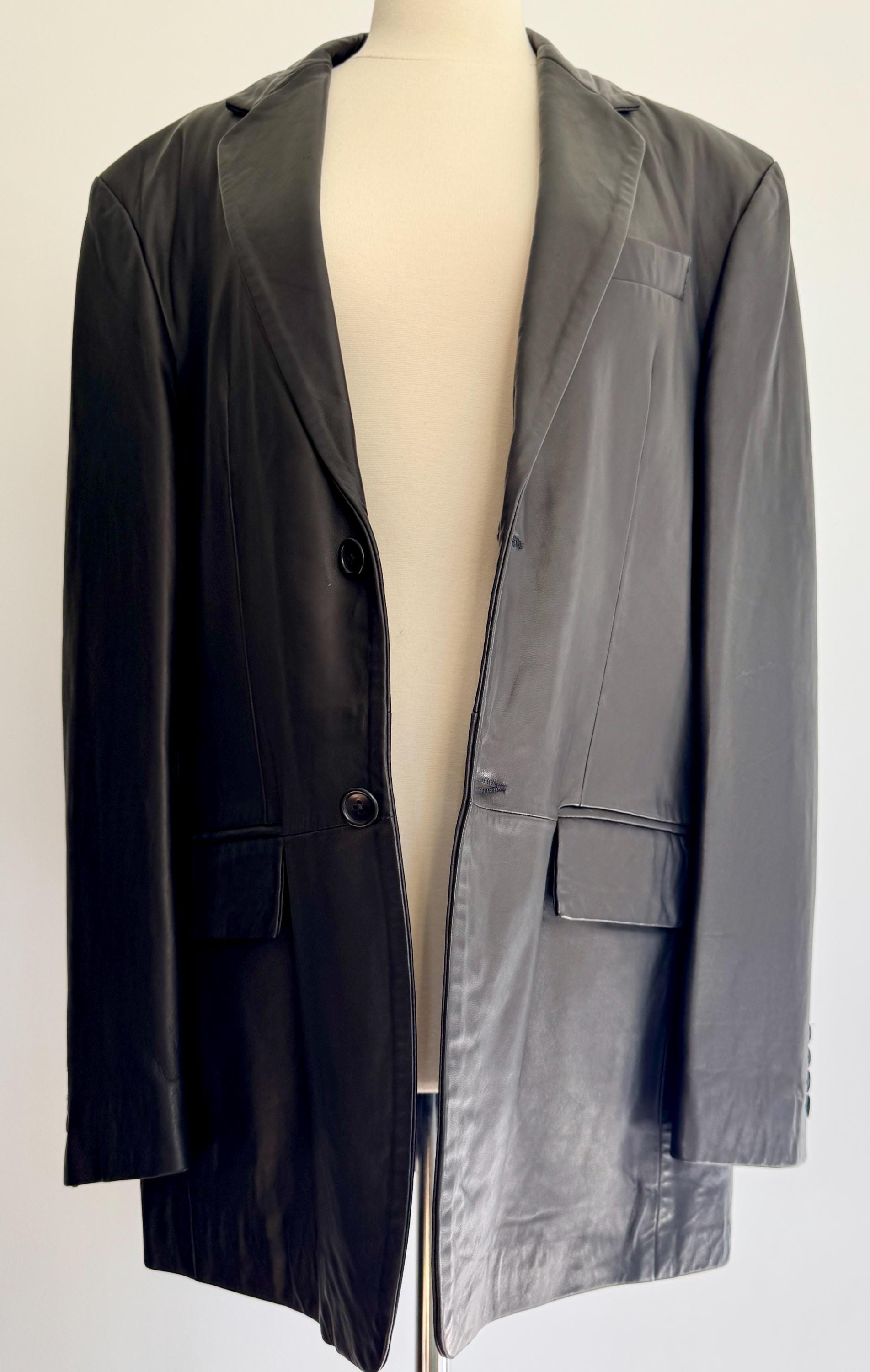 Buttery Black Leather Mens Jacket Blazer Y2K Banana Republic Made in Turkey Size 42 M L