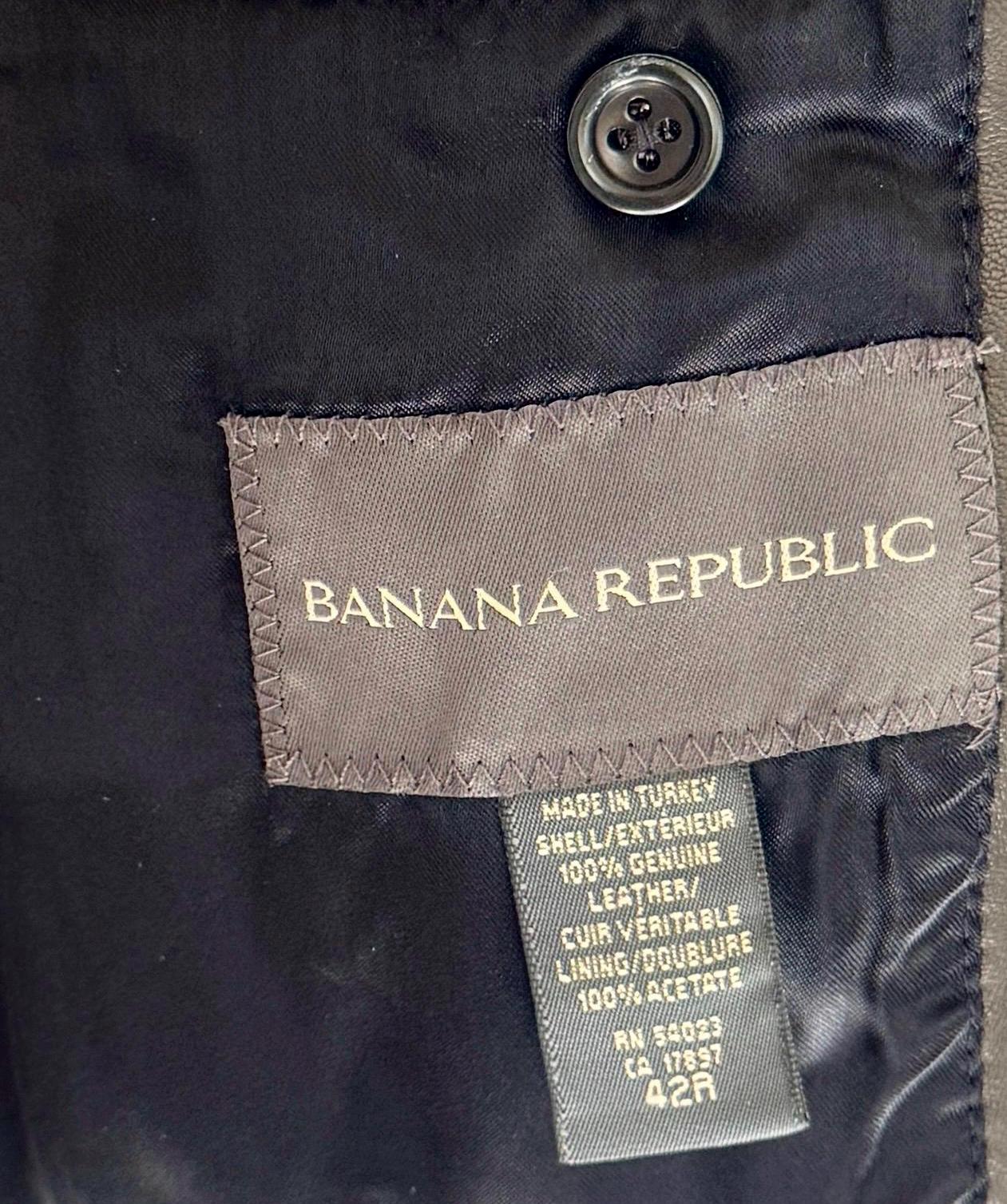 Buttery Black Leather Mens Jacket Blazer Y2K Banana Republic Made in Turkey Size 42 M L