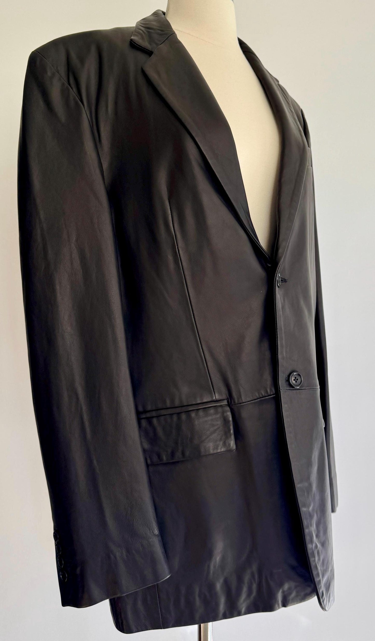 Buttery Black Leather Mens Jacket Blazer Y2K Banana Republic Made in Turkey Size 42 M L