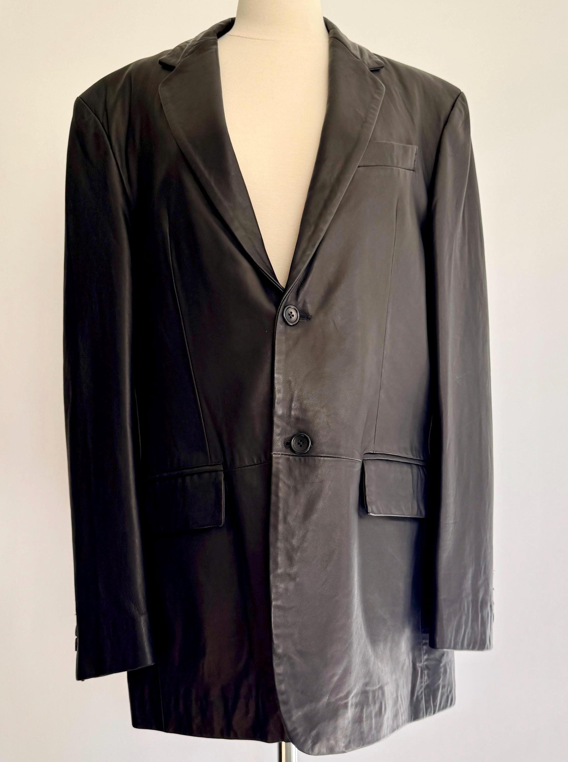 Buttery Black Leather Mens Jacket Blazer Y2K Banana Republic Made in Turkey Size 42 M L