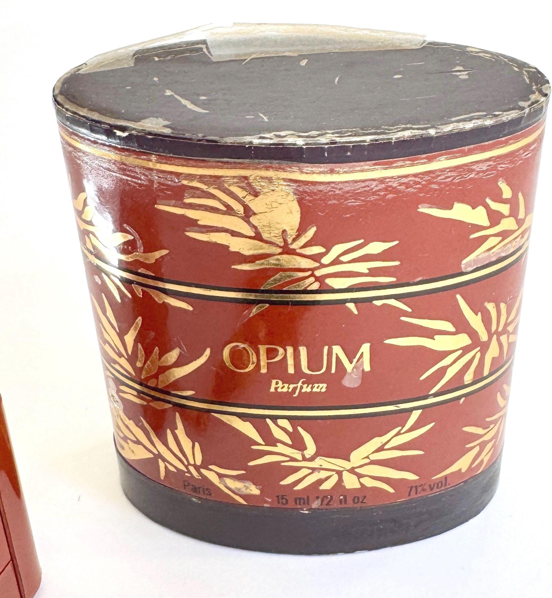 Yves Saint Laurent Opium Parfum Vintage 70s Red Case Perfume Vial Bottle Original Gold Bead Black Satin Tassel