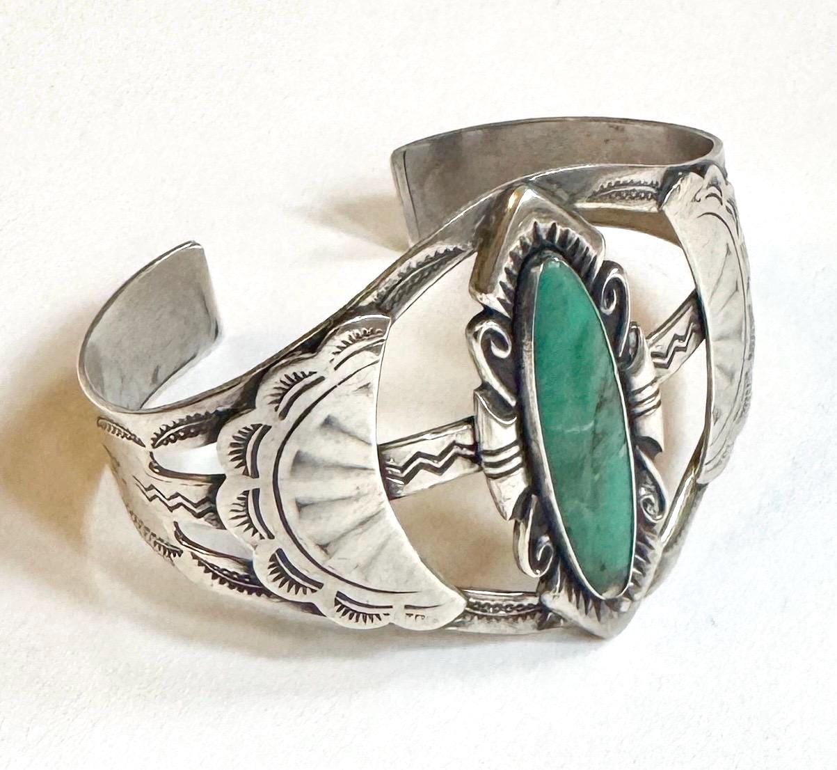 Wide Bell Trading Turquoise Cuff Bracelet Vintage Native American Navajo Southwest Trading Post Era