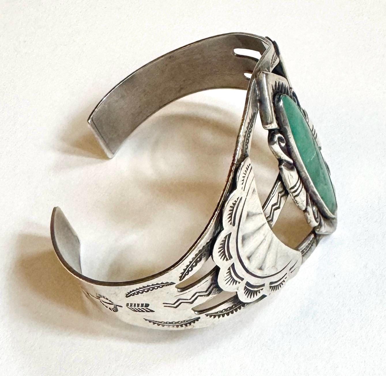 Wide Bell Trading Turquoise Cuff Bracelet Vintage Native American Navajo Southwest Trading Post Era