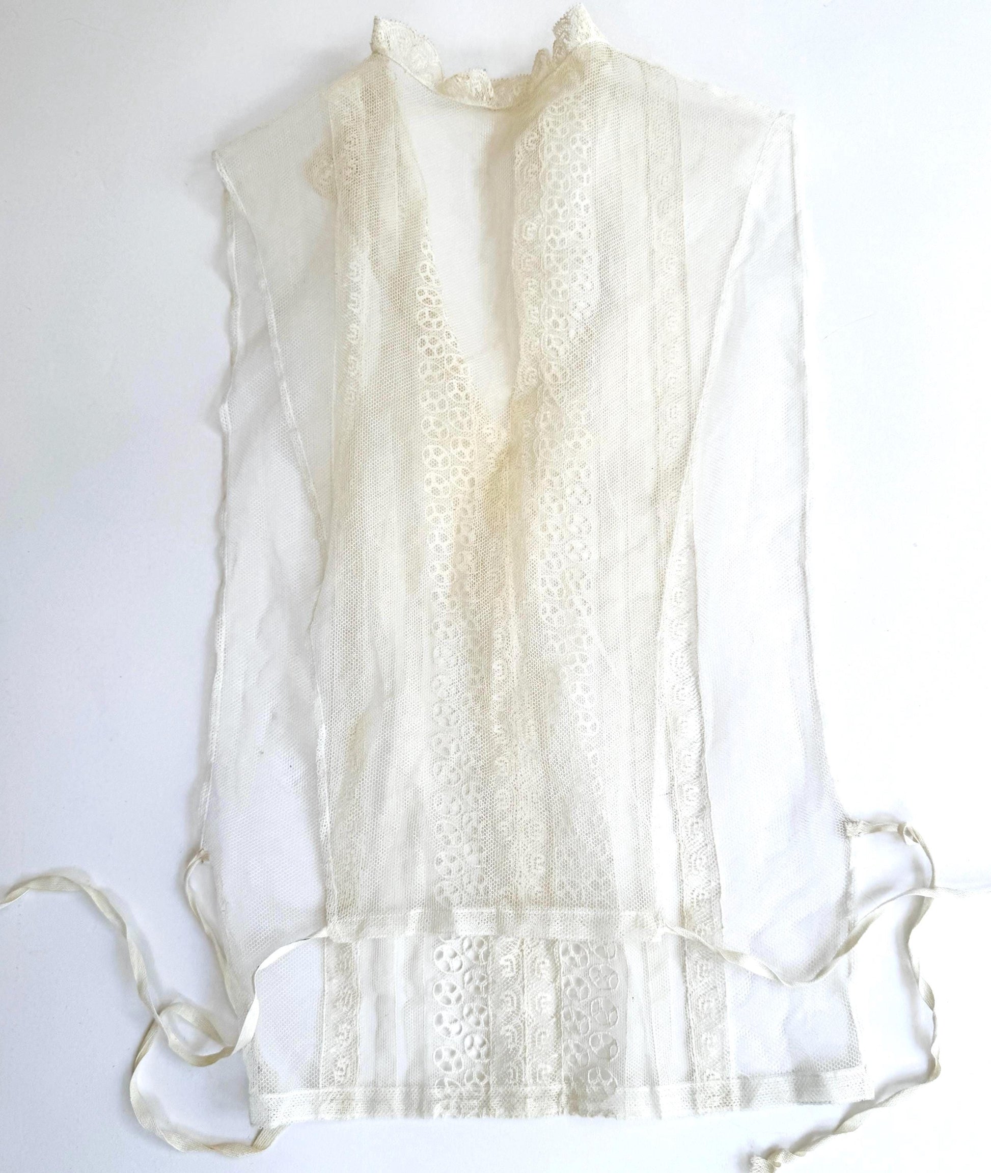 Edwardian Victorian Lace Dickie Jabot Handmade Antique Late 1800s Early 1900s Lingerie Undergarment Ecru White