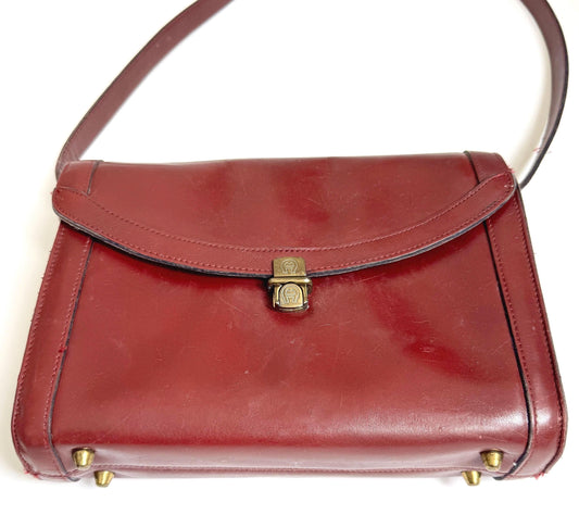 Vintage Handmade Etienne Aigner Shoulder Bag Oxblood Red Leather Brass Hardware