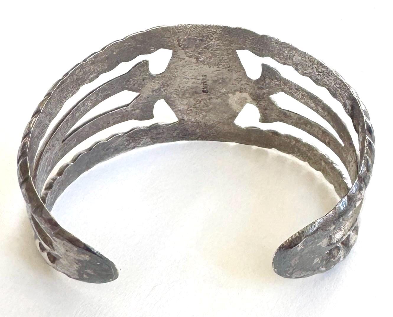 Wide Turquoise Cuff Bracelet Cast Sterling Silver Southwest Native American Open Ornate Band Oval Heavy 52g