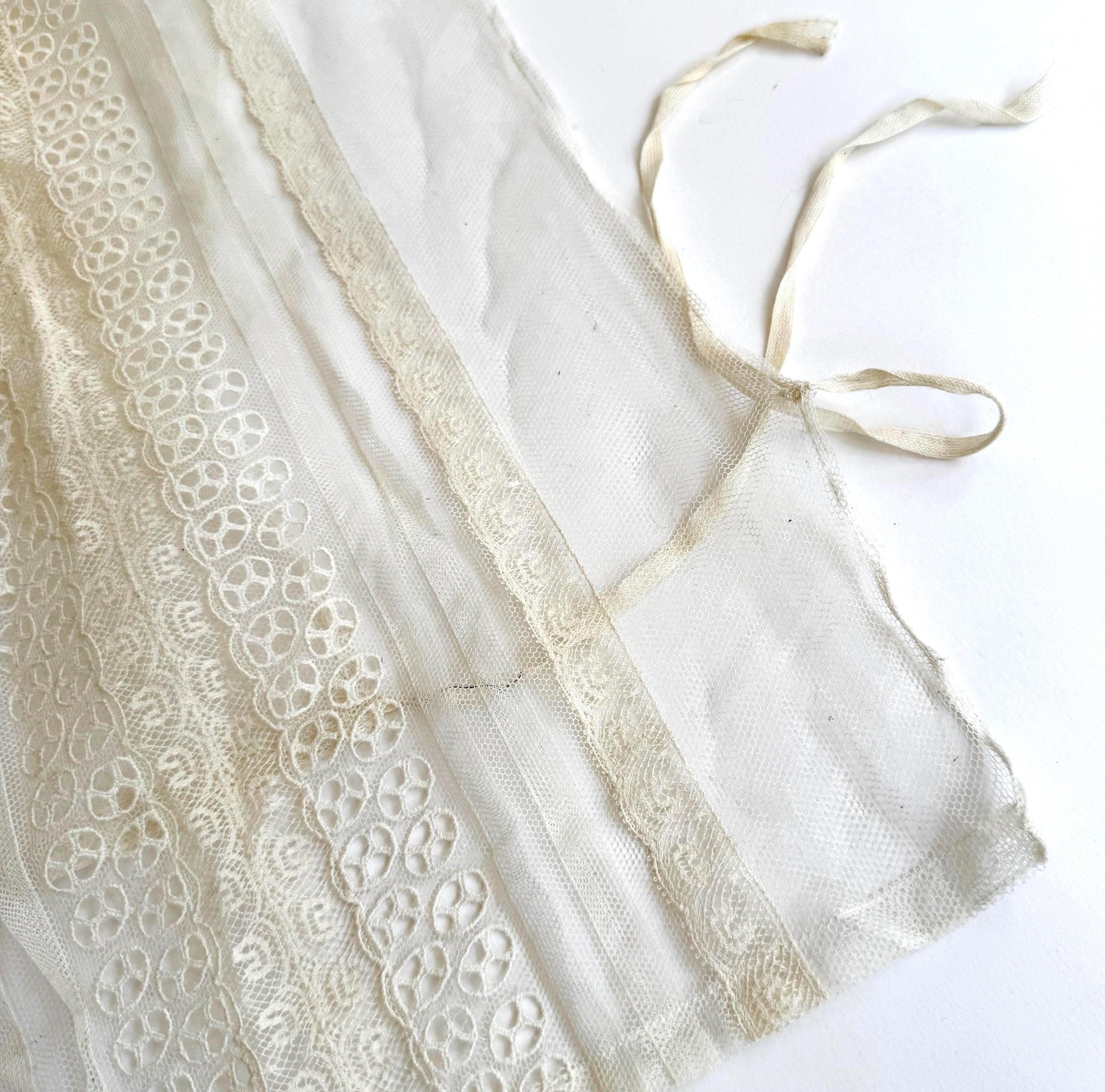 Edwardian Victorian Lace Dickie Jabot Handmade Antique Late 1800s Early 1900s Lingerie Undergarment Ecru White