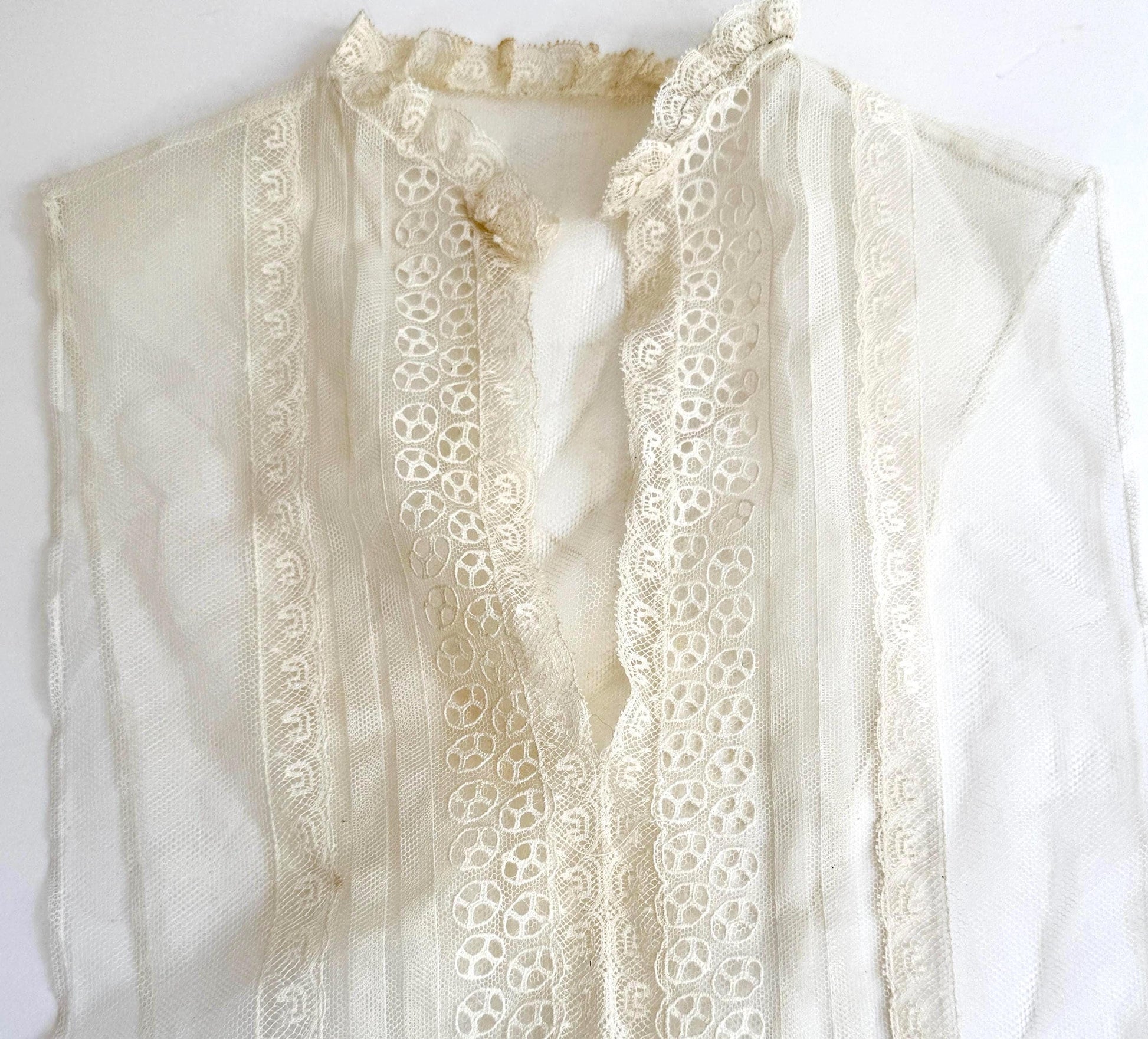 Edwardian Victorian Lace Dickie Jabot Handmade Antique Late 1800s Early 1900s Lingerie Undergarment Ecru White