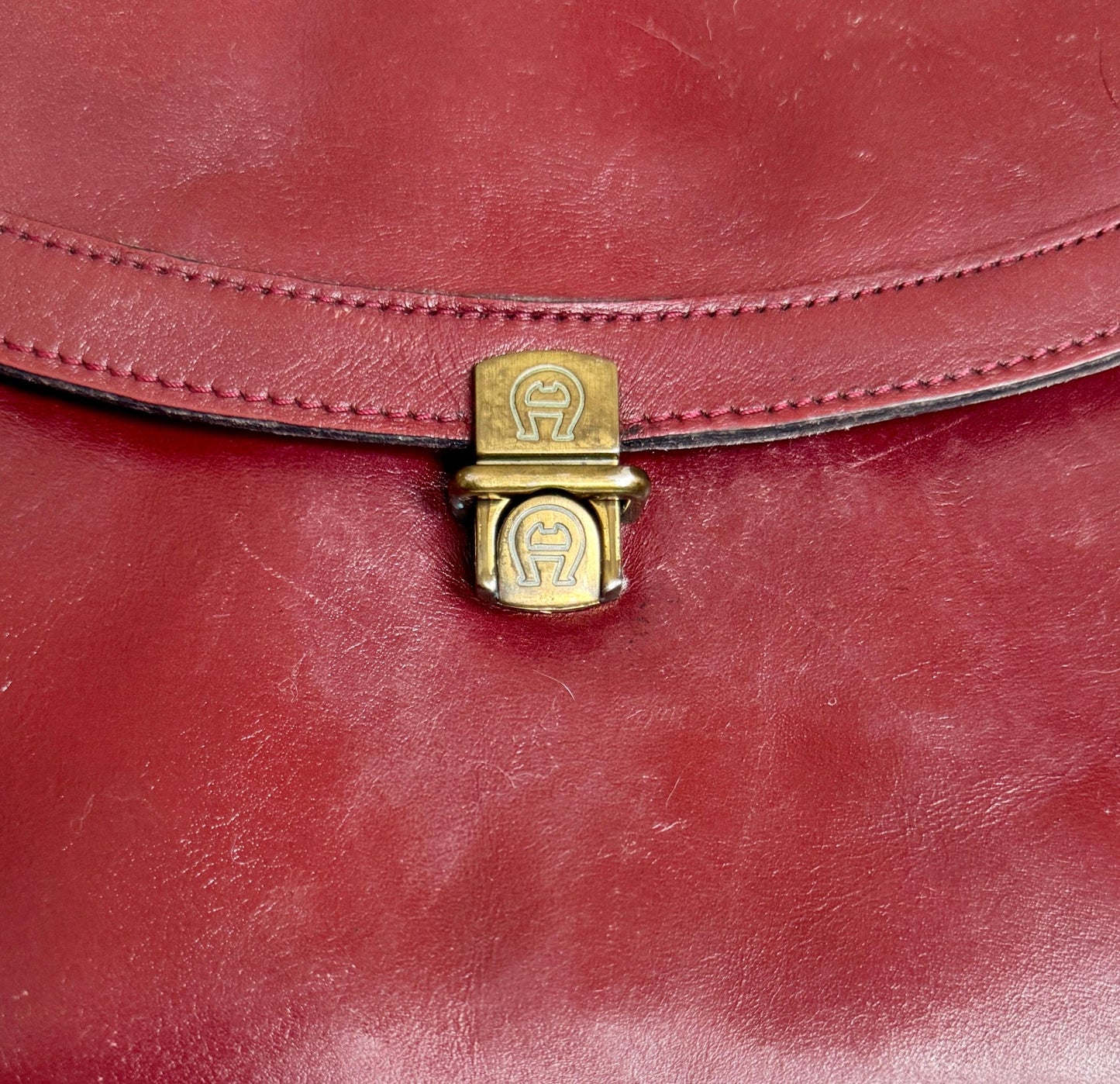 Vintage Handmade Etienne Aigner Shoulder Bag Oxblood Red Leather Brass Hardware