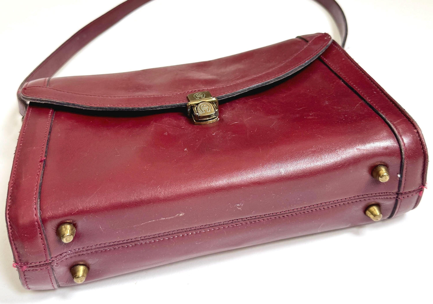 Vintage Handmade Etienne Aigner Shoulder Bag Oxblood Red Leather Brass Hardware