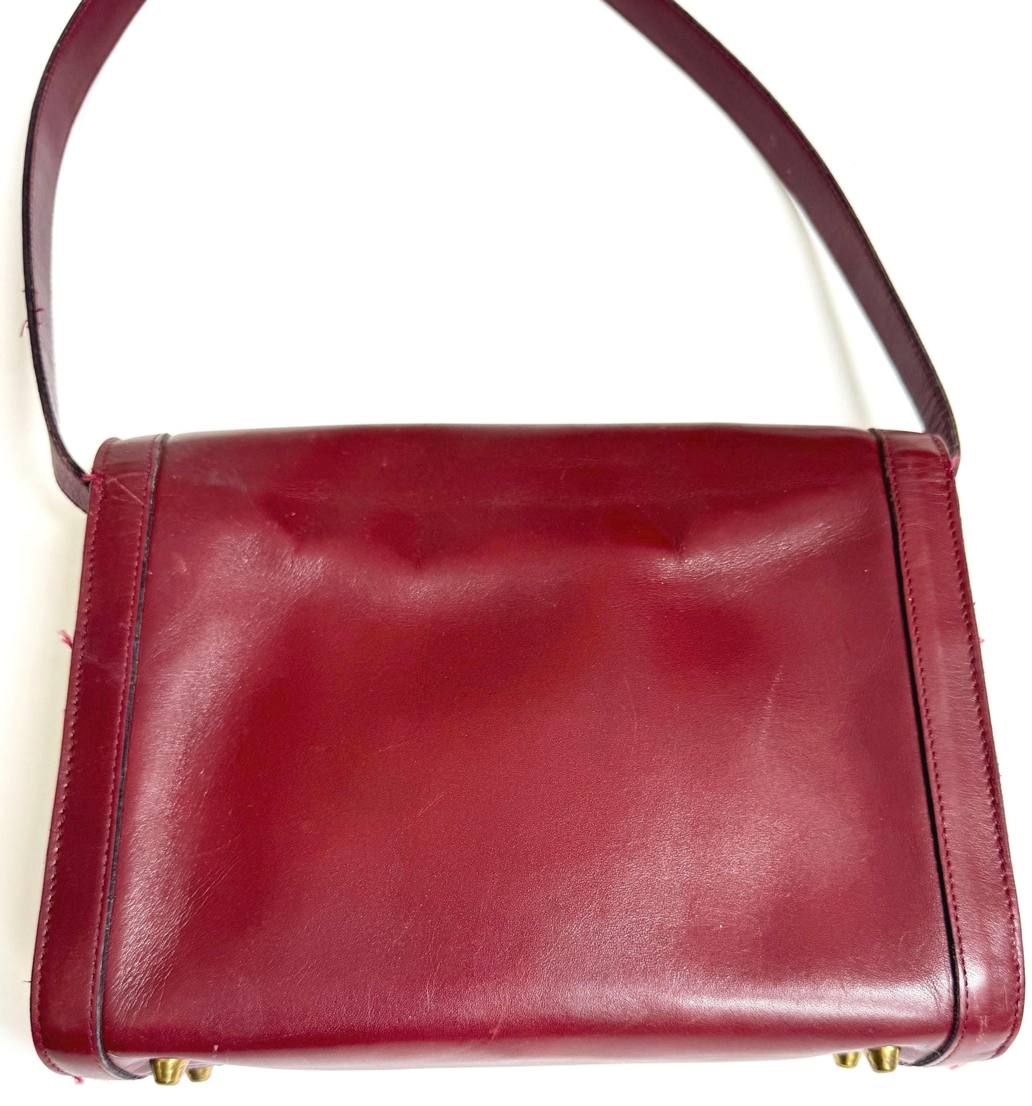 Vintage Handmade Etienne Aigner Shoulder Bag Oxblood Red Leather Brass Hardware