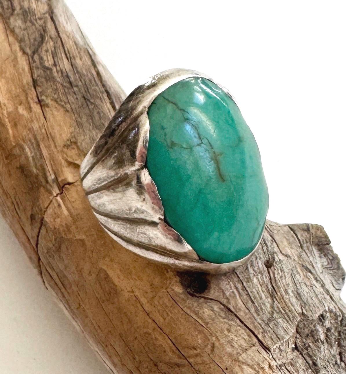 Bell Trading Turquoise Ring Vintage Native American Navajo Fred Harvey Trading Post Era Size