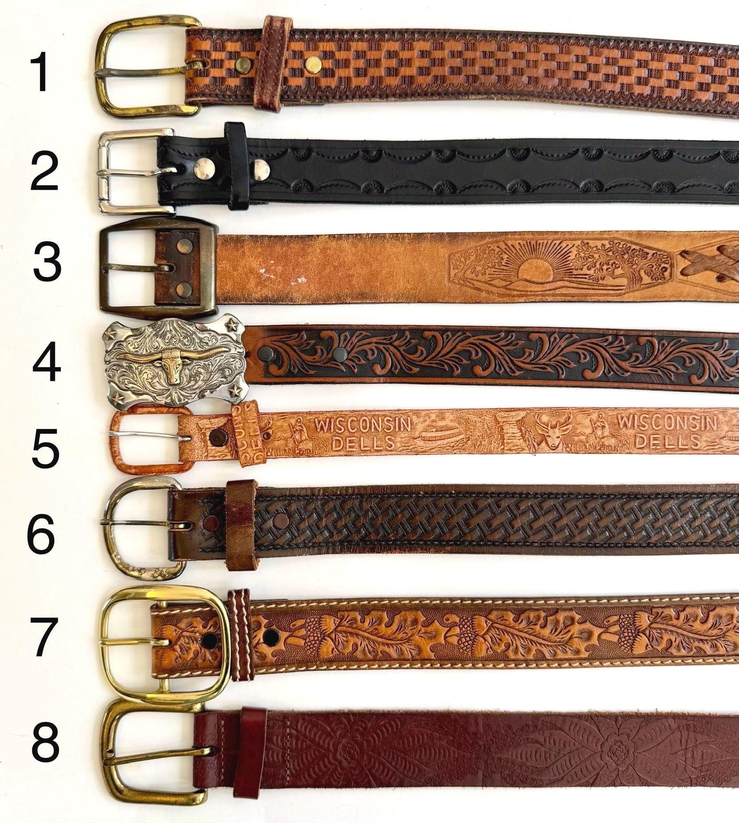 Vintage Western Tooled Leather Belt Black Brown Leather Strap