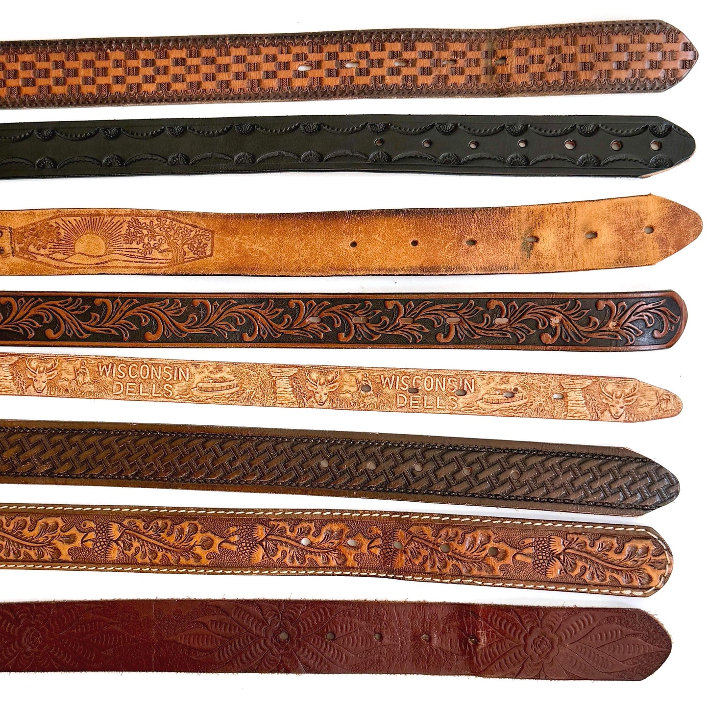 Vintage Western Tooled Leather Belt Black Brown Leather Strap