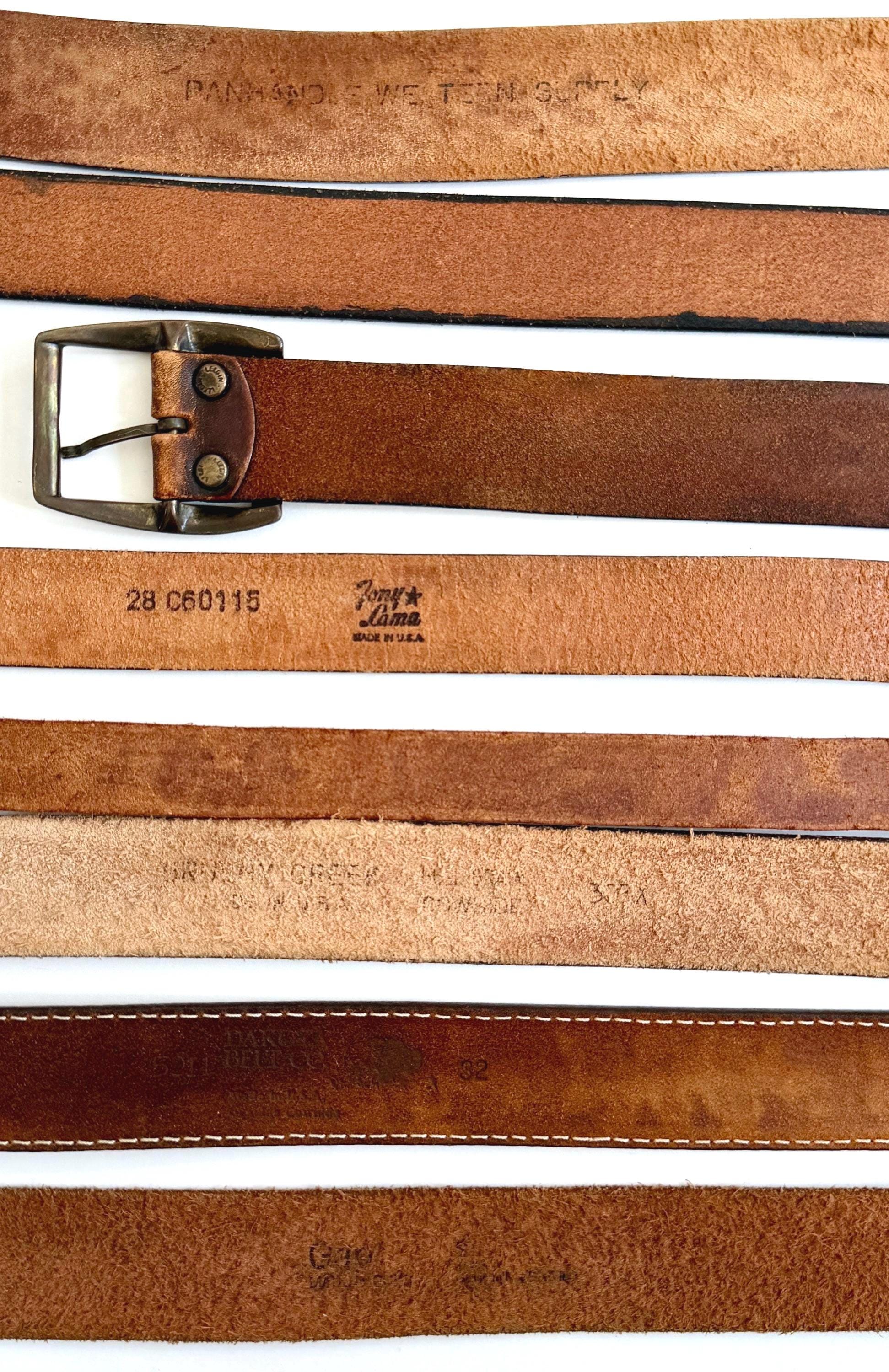 Vintage Western Tooled Leather Belt Black Brown Leather Strap