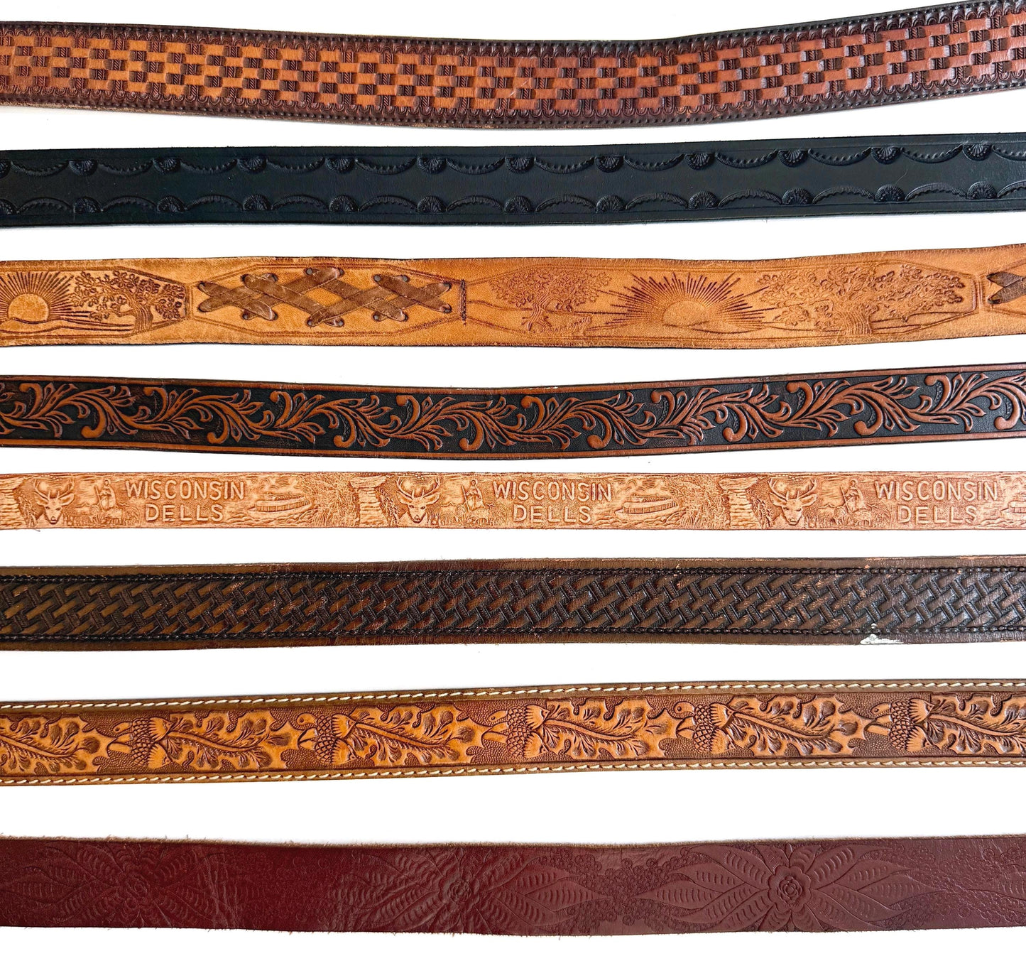 Vintage Western Tooled Leather Belt Black Brown Leather Strap